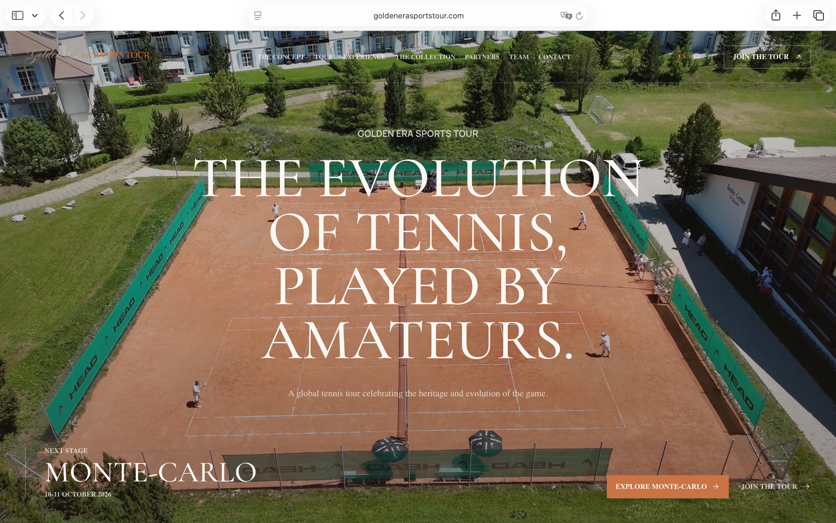 Golden Era Sports Tour website, desktop view